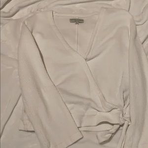 Madewell White Textured Wrap Top with Bow Detail